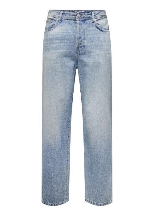 Jean en coton mélangé bleu stone légèrement délavé à coupe loose