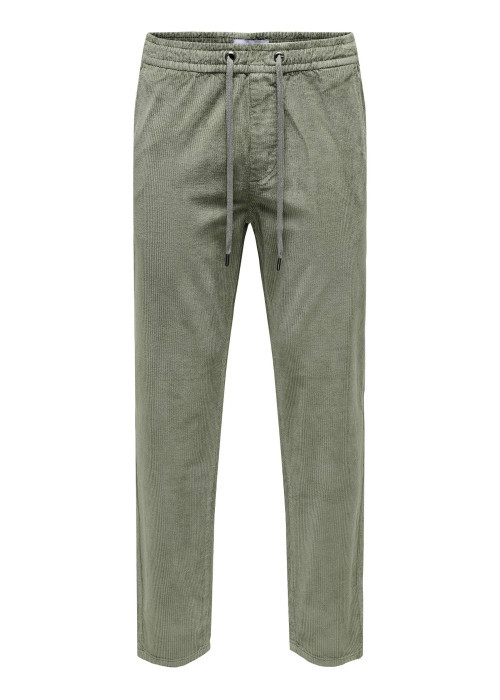 Pantalon en coton vert sauge en velours côtelé à coupe regular fit