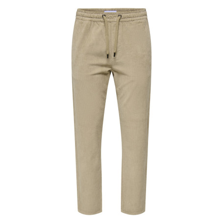 Pantalon en coton beige en velours côtelé à...