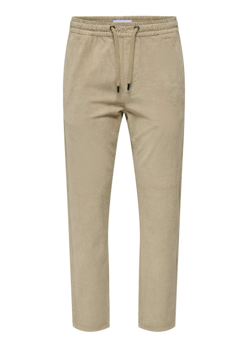 Pantalon en coton beige en velours côtelé à coupe regular fit