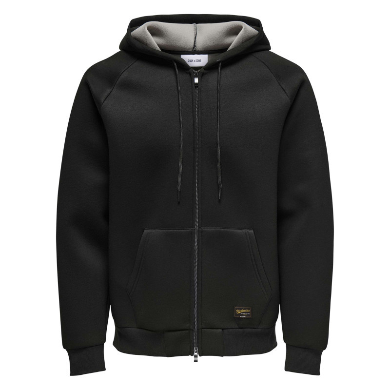 Only&sons - Sweat à Capuche Zippé Noir Uni à Coupe Droite Avec Des Poches - Noir