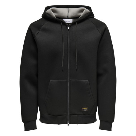 Sweat à capuche zippé noir uni à coupe droite...