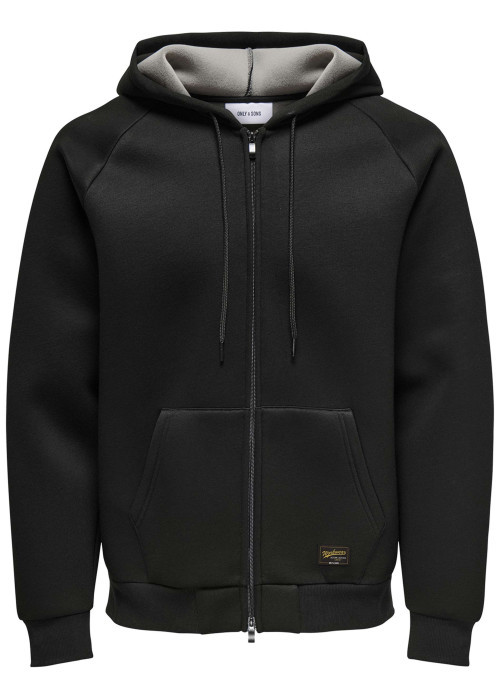 Sweat à capuche zippé noir uni à coupe droite avec des poches
