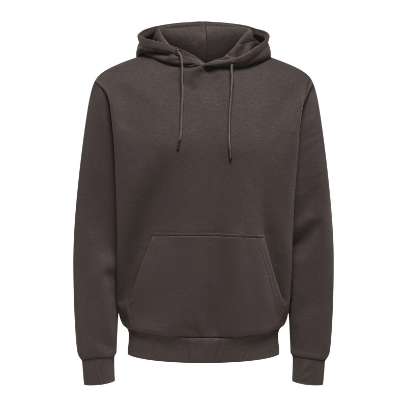 Only&sons - Sweat à Capuche Marron Uni à Coupe Droite Avec Une Poche à L'avant - Marron