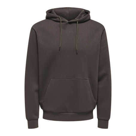 Sweat à capuche marron uni à coupe droite avec...