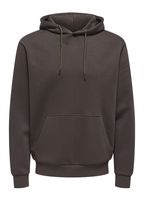 Sweat à capuche marron uni à coupe droite avec une poche à l'avant