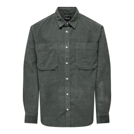Chemise en coton mélangé verte sapin en velours...