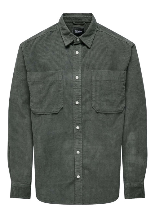 Chemise en coton mélangé verte sapin en velours côtelé à coupe regular fit