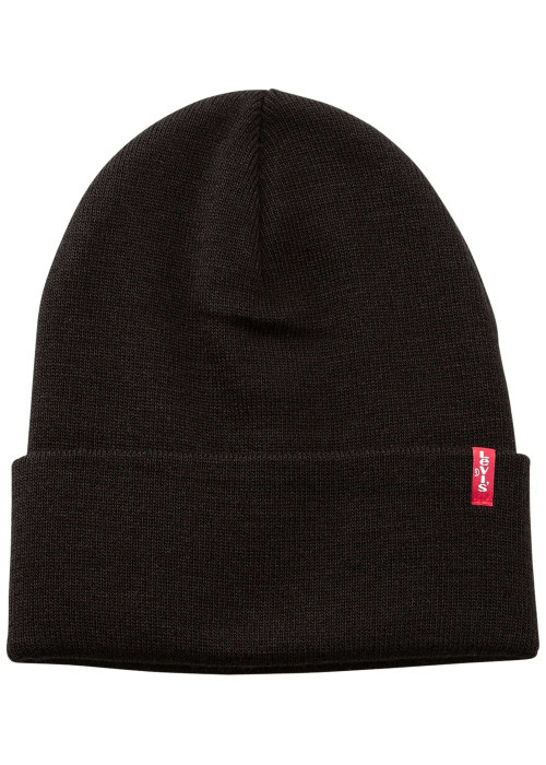 Bonnet noir uni avec large revers et étiquette cousue de la marque