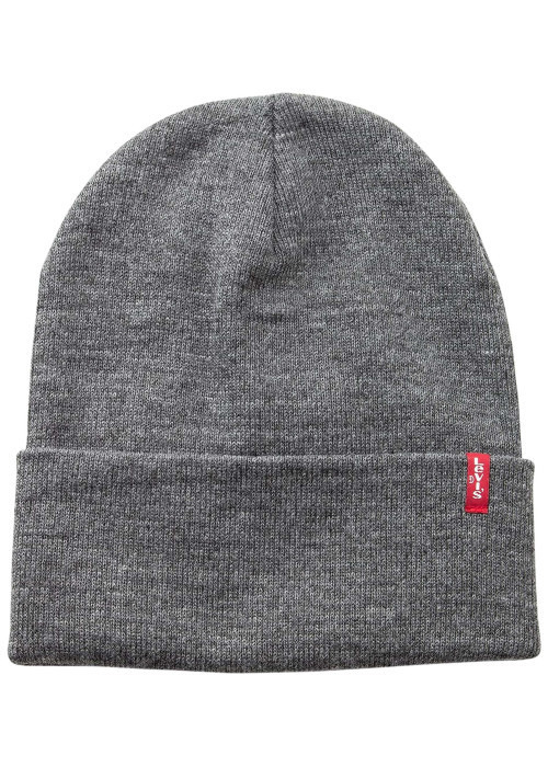 Bonnet gris uni avec large revers et logo contrasté de la marque