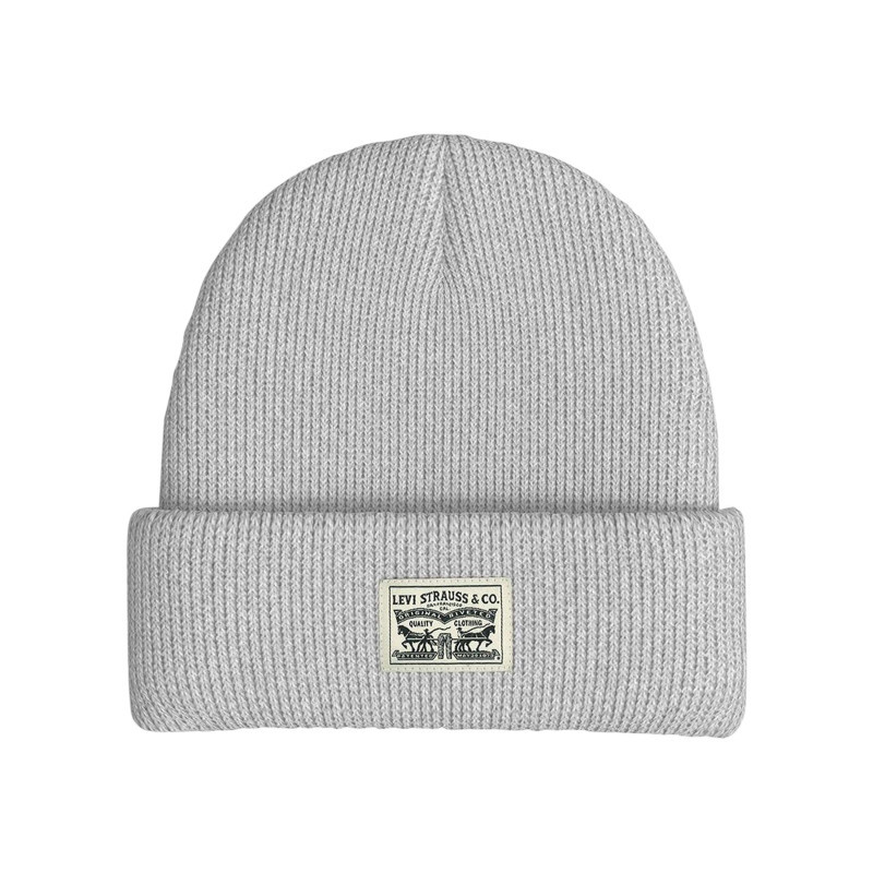 Levi's® Acc. - Bonnet En Coton Gris Uni Avec Large Revers Et Logo De La Marque à L'avant - Gris Levi's® Acc. - Bonnet En Coton Gris Uni Avec Large Revers Et Logo De La Marque à L'avant - Gris