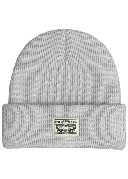 Bonnet en coton gris uni avec large revers et logo de la marque à l'avant
