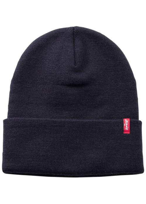 Bonnet marine uni avec large revers et étiquette de la marque