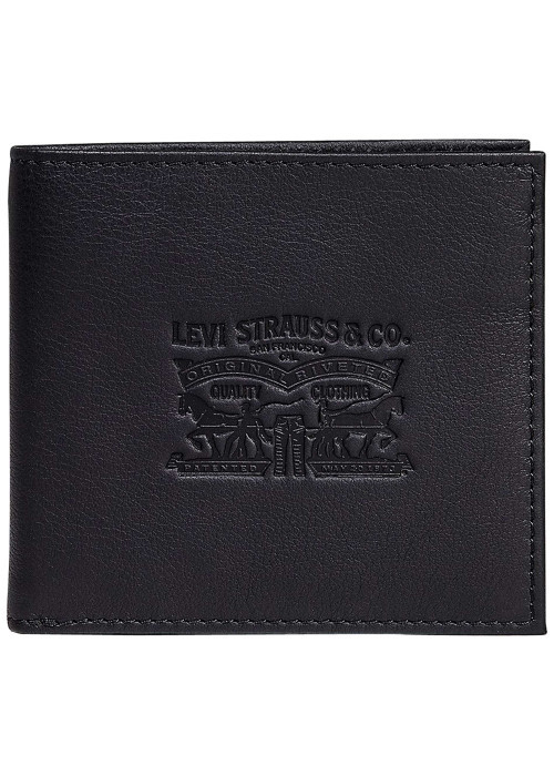 Portefeuille noir uni en cuir avec logos de la marques et multiples rangements