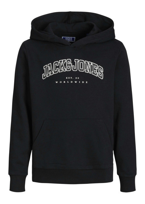 Sweat noir uni avec une coupe droite un col à capuche et des manches longues