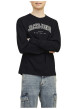 Thumbnail T-shirt manches longues en coton noir uni avec une coupe droite et un col rond - Image 3