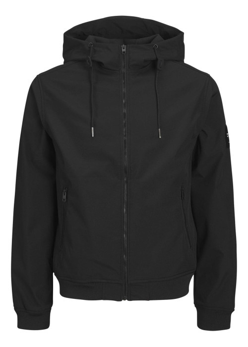 Blouson à manches longues noir uni avec une coupe droite et un col à capuche
