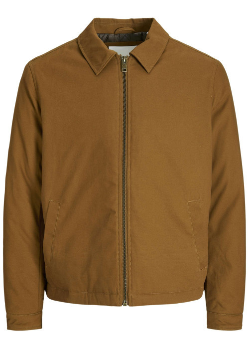 Blouson en coton camel uni avec une coupe droite et un col à revers