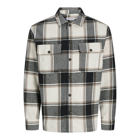 Chemise écrue à carreaux avec une coupe droite...