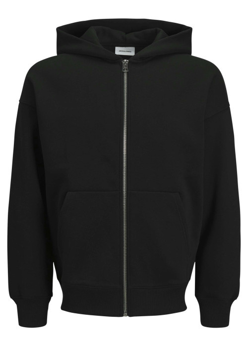 Sweat zippé noir uni avec une coupe droite et un col à capuche