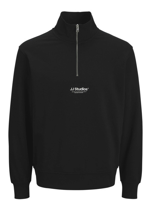 Sweat à manches longues noir uni avec un col camionneur et une coupe droite