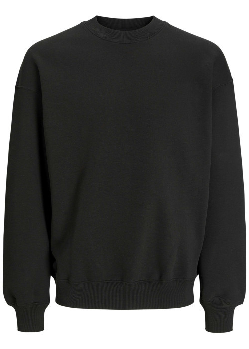 Sweat noir uni avec une coupe droite un col rond et des manches longues