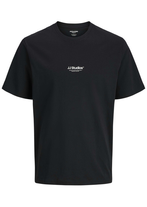T-shirt en coton noir uni avec une coupe droite et un col rond