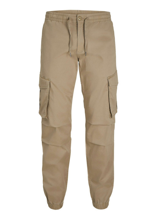 Pantalon Cargo Jpstkane Noah Cuffed Cargo en coton mélangé beige uni