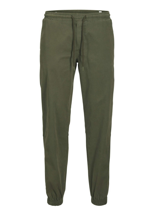 Pantalon Jogging Jpstkane Troy Cuffed Jogger Sn en coton kaki uni à coupe droite
