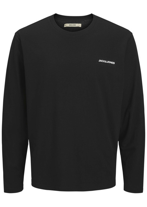 Pyjama Long en coton noir uni avec une coupe fermée et un col rond