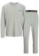 Thumbnail Pyjama Long en coton gris uni avec un col rond et une coupe fermée - Image 3