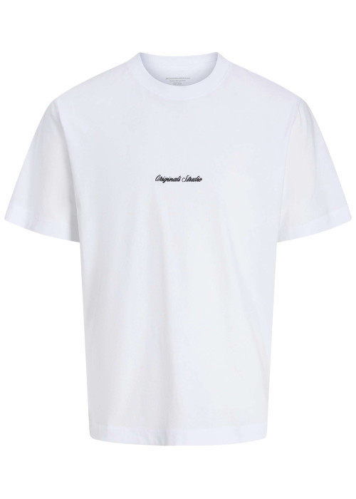 T-shirt en coton blanc uni avec une coupe droite et un col rond