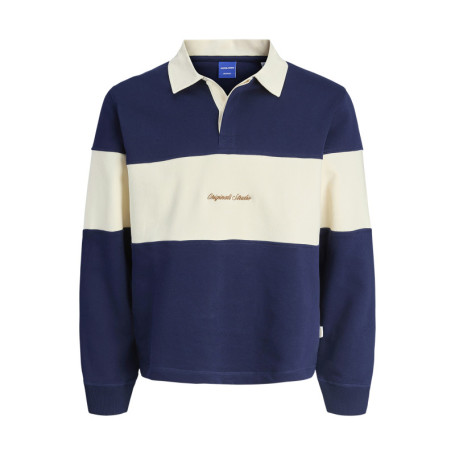 Polo en coton mélangé marine rayé avec une...