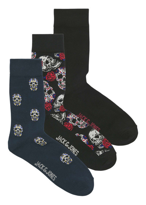 Lot de 3 paires de chaussettes noires avec des motifs et une coupe haute