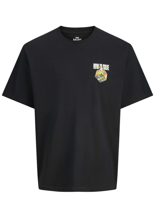 T-shirt noir avec des imprimés une coupe droite et un col rond