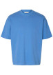 Thumbnail T-shirt Oscar bleu uni à coupe loose avec col rond et manches courtes