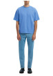 Thumbnail T-shirt Oscar bleu uni à coupe loose avec col rond et manches courtes - Image 3