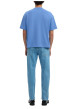 Thumbnail T-shirt Oscar bleu uni à coupe loose avec col rond et manches courtes - Image 4