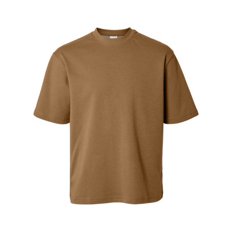 T-shirt Oscar camel uni à coupe loose avec col...