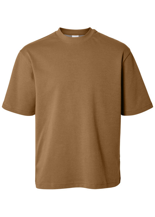 T-shirt Oscar camel uni à coupe loose avec col...
