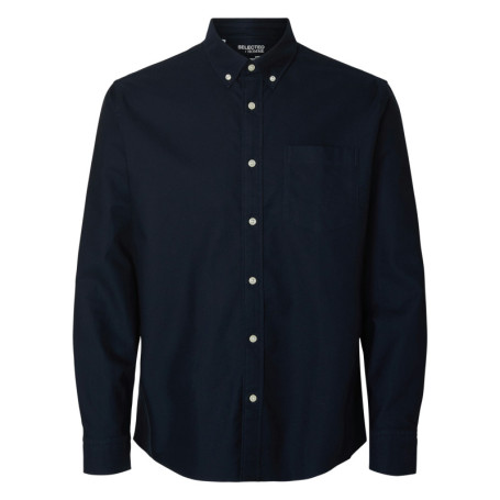 Chemise Rick en coton marine unie à coupe...