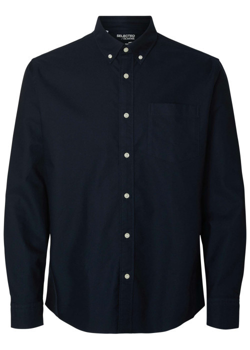 Chemise Rick en coton marine unie à coupe droite avec un col américain