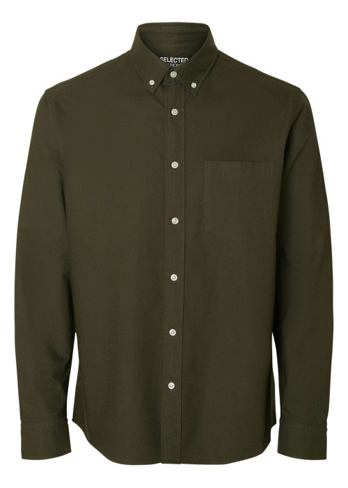 Chemise Rick en coton kaki unie à coupe droite avec un col américain