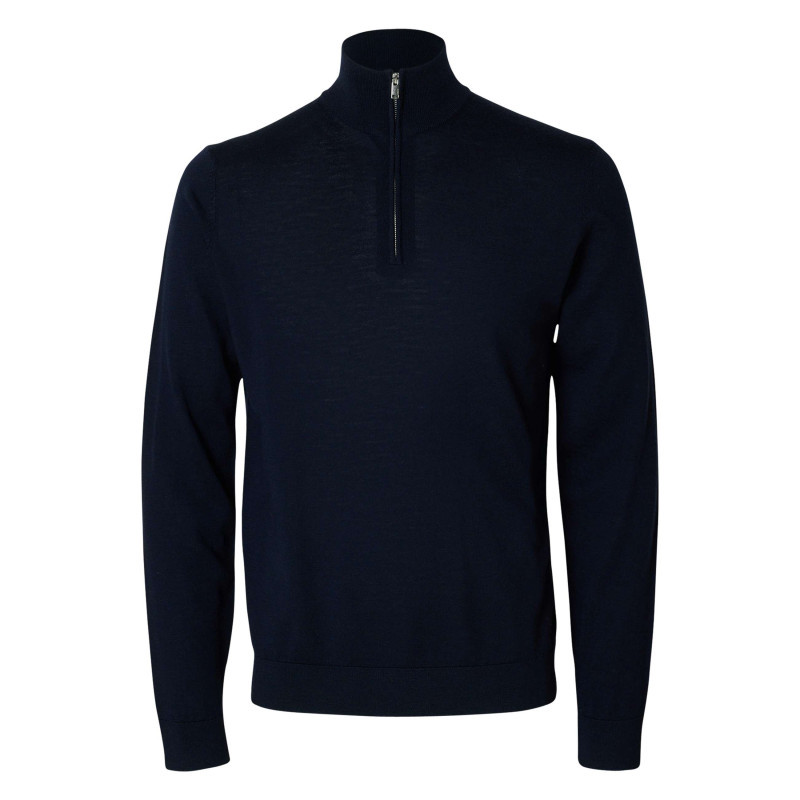 Selected - Pull En Laine Marine Tray En Maille Fine Avec Coupe Droite Et Col Camionneur - Marine