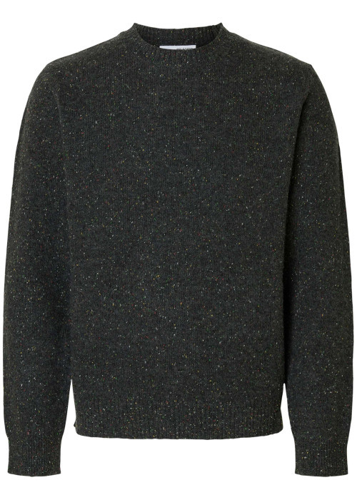 Pull en laine mélangée anthracite Neil en maille tricotée avec un col rond