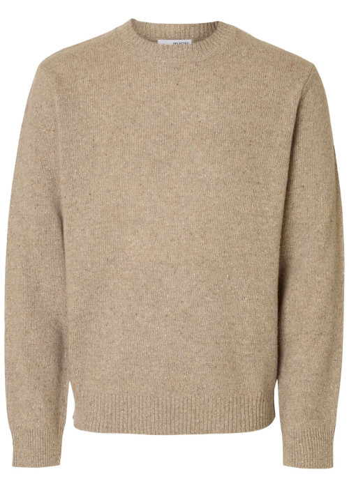 Pull en laine mélangée beige Neil en maille tricotée avec un col rond