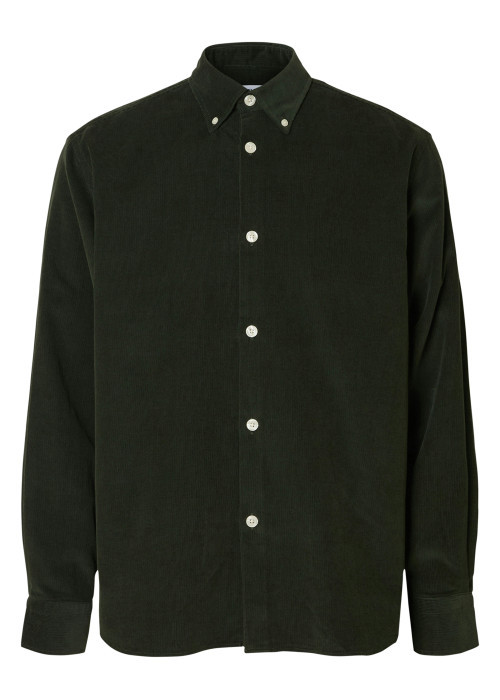 Chemise Selected Danni Cord coton biologique avec manches longues et col américain verte en velours