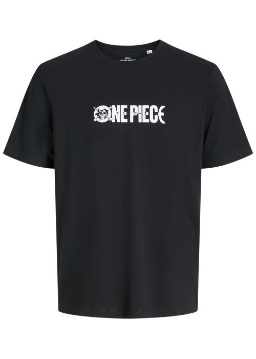 T-shirt en coton noir imprimé manga à la poitrine et au dos avec un col rond