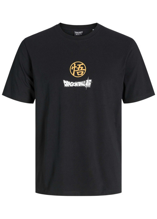 T-shirt en coton noir imprimé dessin animé à la poitrine et au dos à col rond