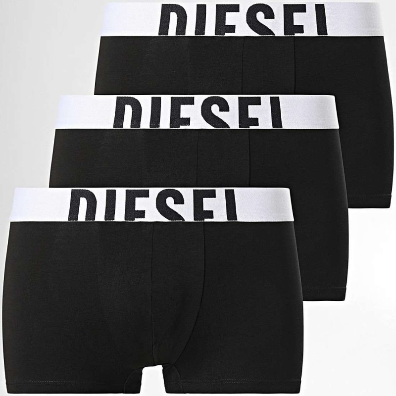 Diesel - Lot De 3 Boxers Classiques En Coton Noirs Unis à Ceintures Blanches - Noirs Diesel - Lot De 3 Boxers Classiques En Coton Noirs Unis à Ceintures Blanches - Noirs